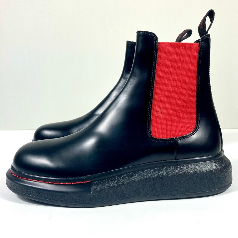 Alexander McQueen Platform Chelsea Boots Black Red 40 EU NEW